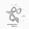 Adjustable silver starfish ring in hammered stainless steel texture, 1.8cm wide - Steel Color Starfish Ring