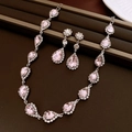 Detailed view of pink teardrop floral necklace and earring set with crystals - Pink Water Drop Necklace And Earrings Set