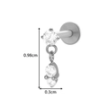 Silver G23 titanium labret stud featuring a triple clear zircon chain drop design - 3-Zirconia Dangle Style (T2546-1# Silver)