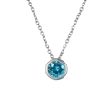 Minimalistische silberne Halskette mit rundem blauen Strass-Anhänger in Zargenfassung - Edelstahl/8mm/38+5cm / Dezember Seeblau - Silber