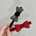 Sparkling rhinestone bow hair clips in black and red velvet finishes for women - Black Bow & Red Bow (2pcs Set)