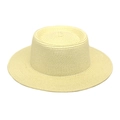 Detailaufnahme von beigem Strohhut mit feiner Webstruktur und klassischem flachem Rand - M (56-58cm) / Creme