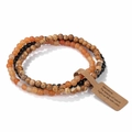 Three-piece natural gemstone beaded bracelet set in orange, black and agate with tags - FK1761-Orange/Black/Brown Natural Stone Set