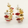 Vintage zircon stud earrings in gold finish with red and clear marquise stones - Clear and Red