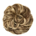 Messy bun hair piece in brown with blonde highlights and natural curly texture - 86H10 Sand Blonde Highlighted