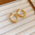 Elegant gold U-shape multi-line layered stud earrings with textured twist design - 41# Twisted Rope Hoop (41# S925 Post-Gold)
