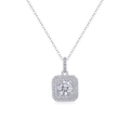 Elegant S925 sterling silver square double halo necklace with a sparkling round solitaire - Square Double Halo Style (P13583) - 1ct + GRA Certificate