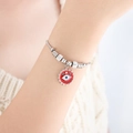 Silver beaded snake chain bracelet with red evil eye charm and sparkling crystals - Red Evil Eye Style (E437) / Steel