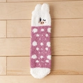 Pink and white coral fleece socks with cute cartoon pig and polka dots for home - One Size / Purplish Red Pig