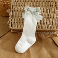 Calcetines altos blancos para bebé con lazo grande verde salvia brillante y punto - S 0-6 Meses / Blanco