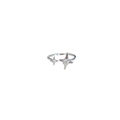 Bague étoile argentée ajustable avec zircons scintillants au style doux minimaliste - Ouvert Réglable / Bague Étoile à Quatre Branches / Or Blanc