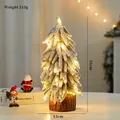 Mini 31cm flocked Christmas tree with LED lights and natural wooden base for tabletop decor - Snowy Straight Tree Large with LED Light