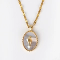 Detailed macro view of vintage gold necklace with pearl shell tulip pendant and bead edge - Oval Tulip Shell Style (Style 10 Gold) / Gold