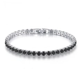 Classic silver tennis bracelet featuring round-cut black cubic zirconia stones - White Gold + 4mm Black Stone-Length 18cm