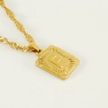 Golden stainless steel necklace featuring a square pendant with letter F engraving - Letter F