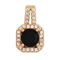 Gold plated pendant featuring a large oval black gemstone surrounded by white zircon - Black/Rectangle