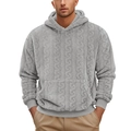 Grauer Herren-Kapuzenpullover aus Teddyvlies mit Zopfstrickmuster und Kängurutasche - S / Grau