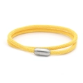 Detail of bright yellow double-wrap braided cord necklace with magnetic metal clasp closure - Yellow