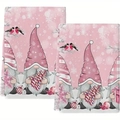 Pink Christmas dish towels featuring gnomes, snowflakes and birds in a soft fabric texture - Design 17 (2PCS)