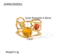 Gold-plated adjustable ring with tiger eye and natural stones weight 2.3g details - JDRW2305051 (Amber/Red/Green Stones)