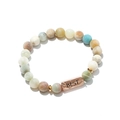 Multi-color matte beaded bracelet with golden spacers and engraved BEST charm pendant - Best Engraved Plate (G1153-3)