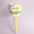 Detailed view of yellow plush monster ballpoint pen with soft fur and pink bow - 0.7mm Bullet Tip / Yellow Bee