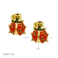 Detail showing ladybug stud earring dimensions 11mm by 12mm with red enamel finish - Red & Black Ladybug Studs / 11mm x 12mm