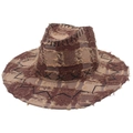 Vintage western cowboy hat with frayed patchwork design and rustic distressed details - One Size / Coffee (With Windproof Rope)