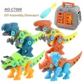 6-piece DIY take apart dinosaur toy set with assembly screwdriver and storage cage - Orange Basket Assembly Dinosaur Set