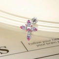 Cross cartilage stud earring with pink and purple zircon pave in silver finish - Silver Heart Cross (Single Piece)