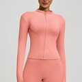 Pink slim-fit yoga jacket with zipper and high-elasticity breathable athletic fabric - S / Peach Pink
