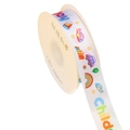 White decorative ribbon roll with colorful cartoon patterns for DIY gift wrapping - Width 2.5cm / 25 Yards / Rainbow Print