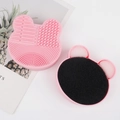 Roze siliconen make-up kwast reiniger in beervorm met droge reinigingsspons pad - Beertje Droogreinigingsspons Pad / Roze