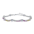 S925 silver bracelet with multi-color heart zircons and adjustable lobster clasp - 925 Silver / Heart Tennis Style (DY150227-CS)