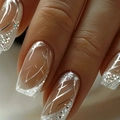 Makroaufnahme von silbernem Pailletten-Glitzer-Nageldesign mit metallischen Linien - Silber Pailletten Linien Makro-Design-Stil (LC216) / Gelee-Kleber Werkzeugset (24 Stück/Packung)