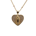 Golden heart pendant necklace featuring Virgin of Guadalupe relief and white cubic zirconia - White Micro-set Mary Heart (ML-CN001316CX)