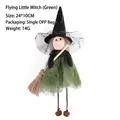 Halloween flying witch ornament in green mesh dress with straw broom for holiday decor - Flying Little Witch (Green)