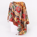 Close-up of paisley pattern on silky scarf with vibrant red and yellow ethnic prints - 90x90cm / Yellow (D9047)