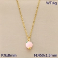 Gold stainless steel necklace with sweet pink peach pendant and enamel leaf detail - Pink Peach (KN292104-Z)