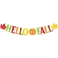Striscione Hello Fall glitterato con icone di zucca e foglie d'acero in colori autunnali - Banner di Lettere HELLO FALL (Y-00147-1)