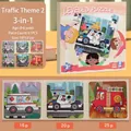 3-in-1 magnetic vehicle puzzle set with ambulance, police car, and fire truck designs - Traffic Theme 2 [3-in-1 Magnetic Book]
