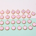 Pink enamel 26-piece A-Z letter charms set with golden beaded edges and metal alloy finish - Polka Dot Alphabet Set (DY147) / Set of 26 / Style 65 Pink Polka Dot