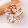 Floral hair claw clip in beige and brown marble finish with gold metal spring detail - Beige Brown Pink Marble
