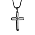 Détail d'un pendentif croix en acier titane noir orné de strass brillants sur fond blanc - Pendentif Uniquement / Noir