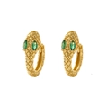 Pair of gold snake-shaped earrings featuring green stone eyes and scale textures - Style A Green Eyes (Yellow Gold)