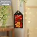 Christmas wooden hanging tag with red Welcome text and festive green bell design - Wooden Sign Style C