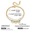 Zweilagiges 18K vergoldetes Edelstahlarmband mit blauen Perlen und Sternanhängern - Edelstahl / Hohle Sterne Mit Hellblauen Perlen Doppellagiger Stil (JDB0205010)