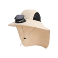 Chapeau solaire avec ventilateur beige, protège-nuque et large bord pour extérieur - Style de Ventilateur Solaire / Beige