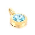 Polished gold stainless steel pendant with round multi-faceted light blue crystal stone - Light Blue Gemstone Gold Base (KP100722-K)