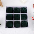 9-piece set of green flocked velvet Christmas balls with assorted textures in white box - 9 Pcs / 8cm / Dark Green